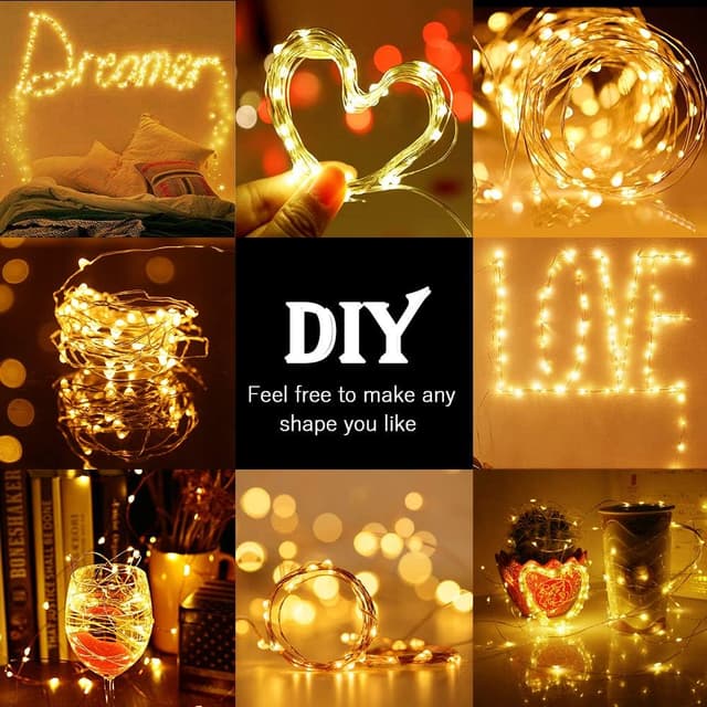 Detalle de cshare Solar String Lights (2 Pack, 50 LEDs) with 8 Lighting Modes – Warm White Outdoor Fairy Lights, Waterproof