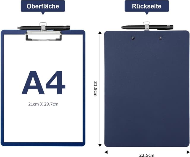 Detalle de DoocliB Klemmbrett A4 (2 Stück) mit Stifthalter – Schreibbrett zum Aufbewahren und Aufhängen, Blau