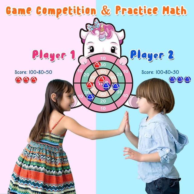 Detalle de Unicorn 25-inch sticky ball dart board game for kids (ages 4-9) with 12 sticky balls