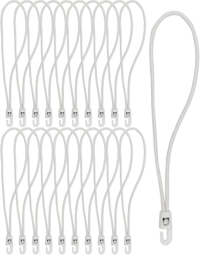 Detalle de WMZOBH bungee cords with hooks (25 pcs) – 10 inch elastic ropes in white