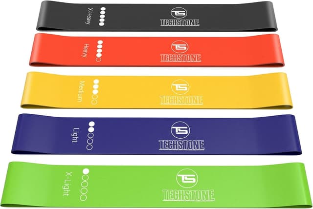 Detalle 2 de TechStone Resistance Bands Set (5er-Set) – Widerstandsbänder aus Latex für Krafttraining, Yoga & Pilates
