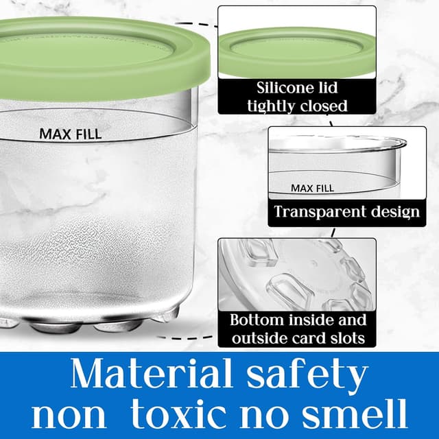 Detalle de Gropecan Creami Pints and Lids (4-Pack) for Ninja CREAMi NC299/NC300 Series