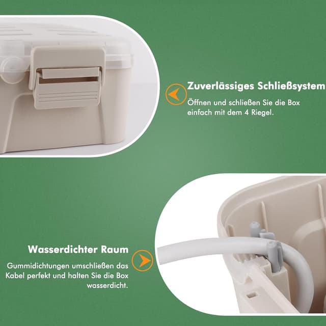 Detalle de Restmo Extra große wasserdichte Kabelbox (IP54) für Outdoor-Kabel, transparenter Deckel – 32 x 22 x 13 cm