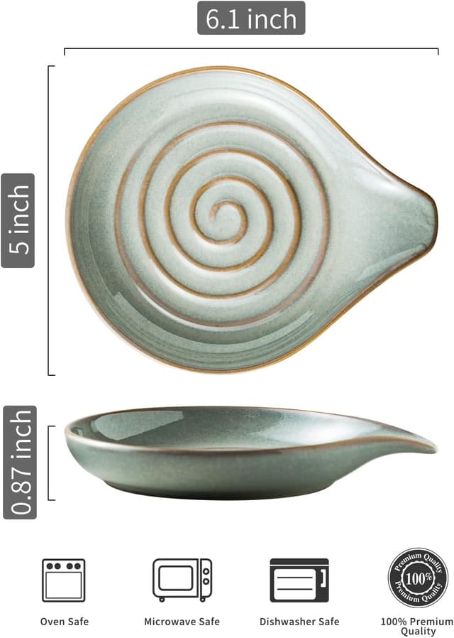 Detalle de LAUCHUH 5" Large Ceramic Spoon Rest (Heat-Resistant Utensil Holder) in Unique Gray