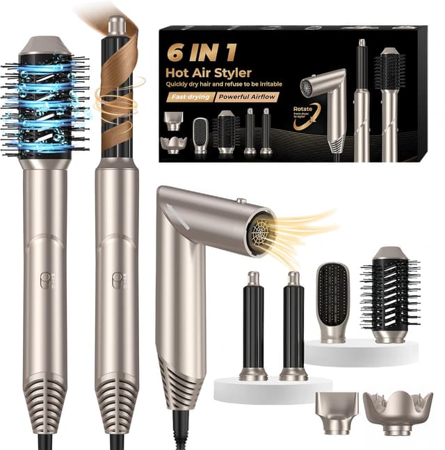 Detalle de Modellatori Capelli Spazzola ad Aria Calda 6 in 1 con Diffusore (platinum-oro)