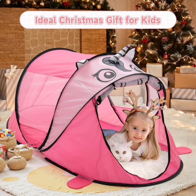 Detalle de BTGGG Kids Pop Up Tent – Foldable portable playhouse for indoor & outdoor play (Pink Unicorn, 182 x 96 x 82cm)