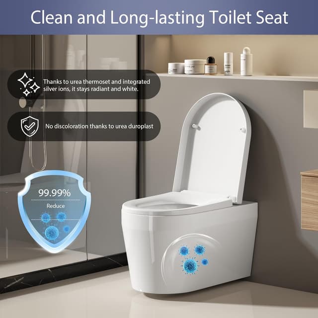 Detalle de Aptliton Family Toilet Seat with Quick Release, Soft Close and Built-in Child Seat (D-shape) – White