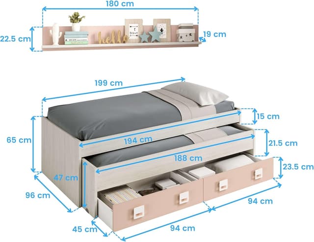 Thumbnail 2 de Habitdesign Cama Doble Juvenil Nube 199x96x69 cm