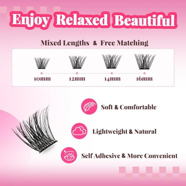 Detalle de FADVAN Faux Cils Autoadhésifs Naturel D Curl – Extensions en clusters 0,07 mm (8 à 16 mm), sans colle