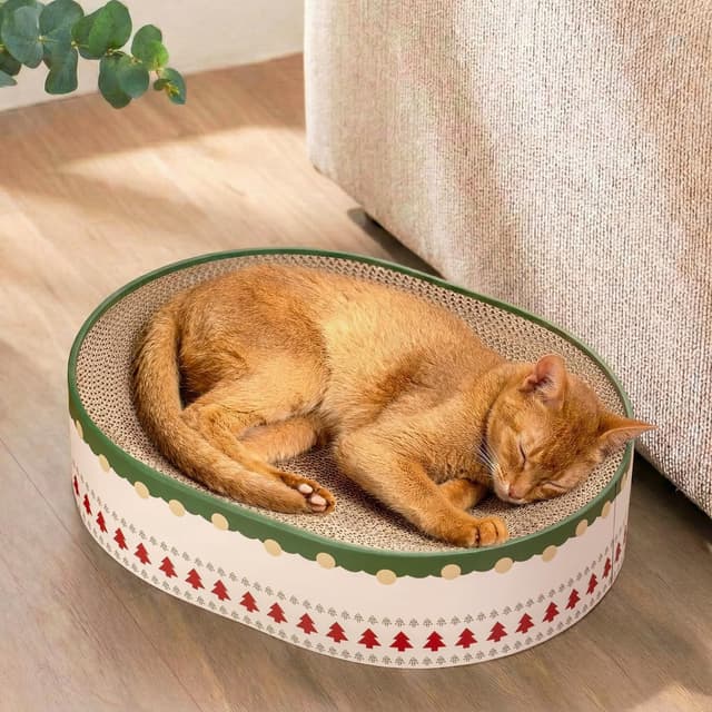 Detalle de Conlun Kratzbrett Katze – ovales Kratzpappe-Bett aus Wellpappe (43 x 33 x 10 cm)