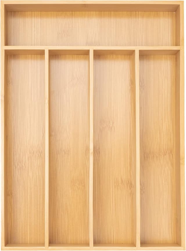 Detalle de Besilord Silverware Organizer 5-slot bamboo tray 🍽