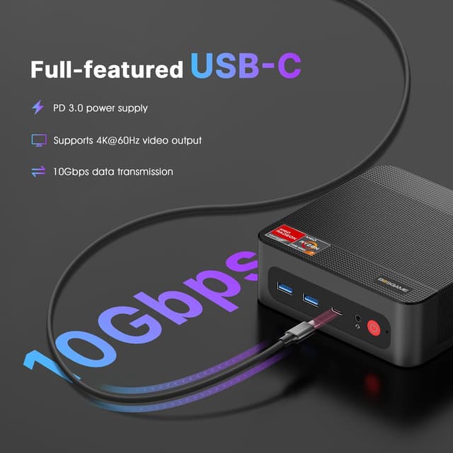 Detalle de BOSGAME P4 Ultra Mini PC with AMD Ryzen 7 7730U, 16GB RAM and 1TB NVMe, Dual 2.5G LAN, Wi‑Fi 6E