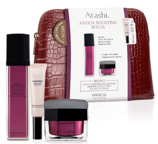 Detalle de Atashi Sérum Alta Eficacia 30 ml + Crema Antiedad Noche 50 ml con regalo Contorno de Ojos Magic Eyes