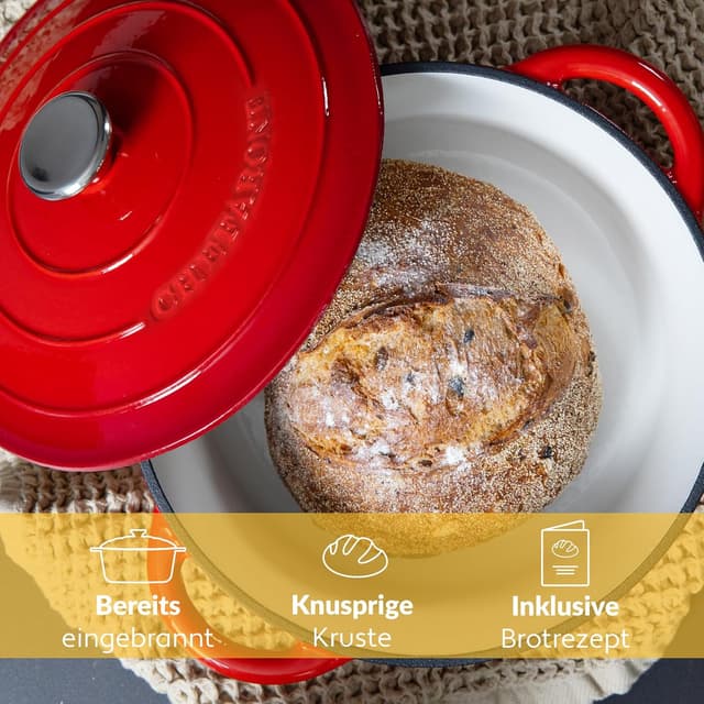 Detalle de Gusseisen Topf 26 cm (4,7 L) emailliert – Schmortopf mit Deckel, induktionsgeeignet