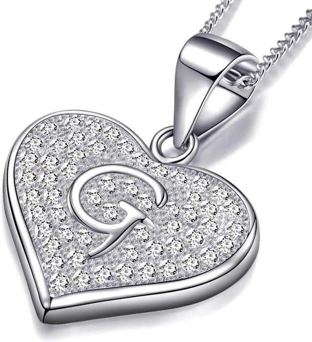 Detalle 2 de MASADA collana in argento 925 con iniziale e zirconi, cuore/lettera con catenina da 46 cm