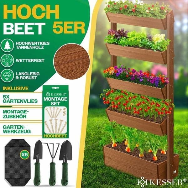 Detalle 2 de KESSER® Huerto Elevado con Estanterías 🌿 5 Niveles, Marrón