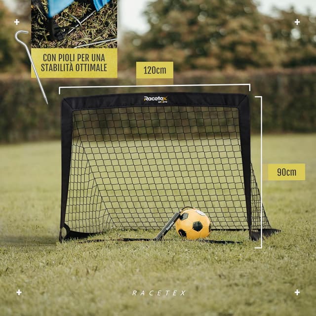 Detalle de Racetex set di 2 porte da calcio bambini con aste rinforzate in fibra di vetro e borsa di trasporto