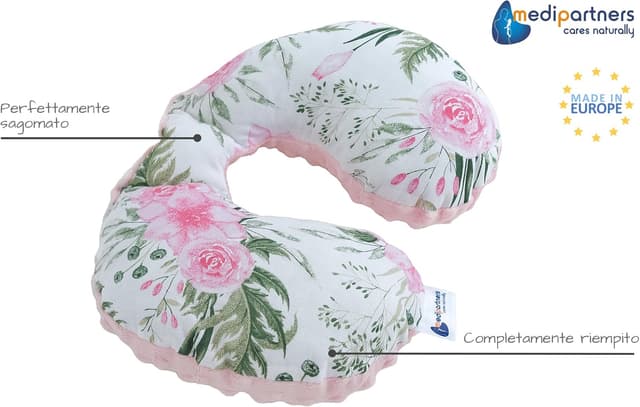 Detalle de Medi Partners Cuscini da Viaggio Bambini per Collo in Minky e 100% Cotone per Seggiolino Auto e Neonato – Fiori Minky rosa chiaro