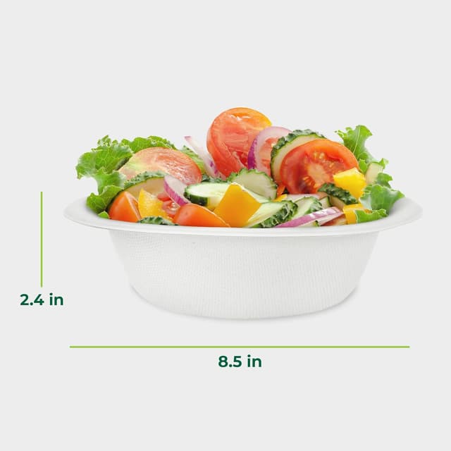 Detalle de Freshware Paper Bowls (32 oz) — 50-Pack Disposable, Compostable Sugarcane Fiber Soup Bowls