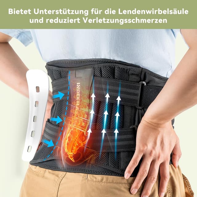 Detalle de INDEEMAX Rückenstützgürtel mit 3D-Lordosenpolster – verstellbare Lendenwirbelstütze für Rücken und LWS