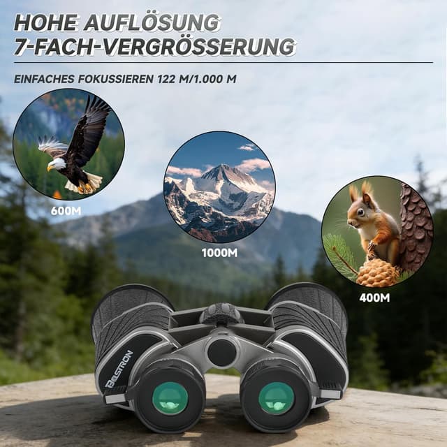 Detalle de BOSTRON 7x50 Fernglas für Erwachsene – kompakte Porro-Prismen, Dioptrienausgleich