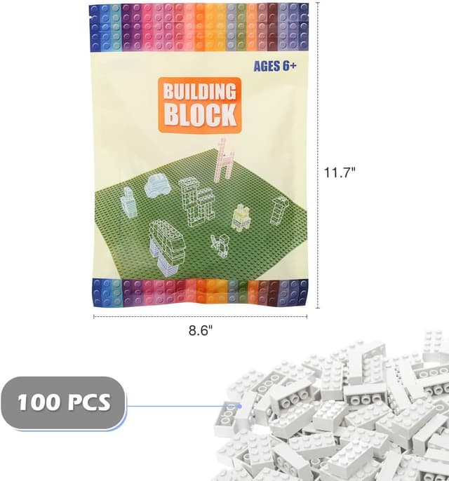 Detalle de Etarnfly Bausteine 100 Teile 2x4 Classic – kompatible weiße Grundsteine für kreatives Bauen