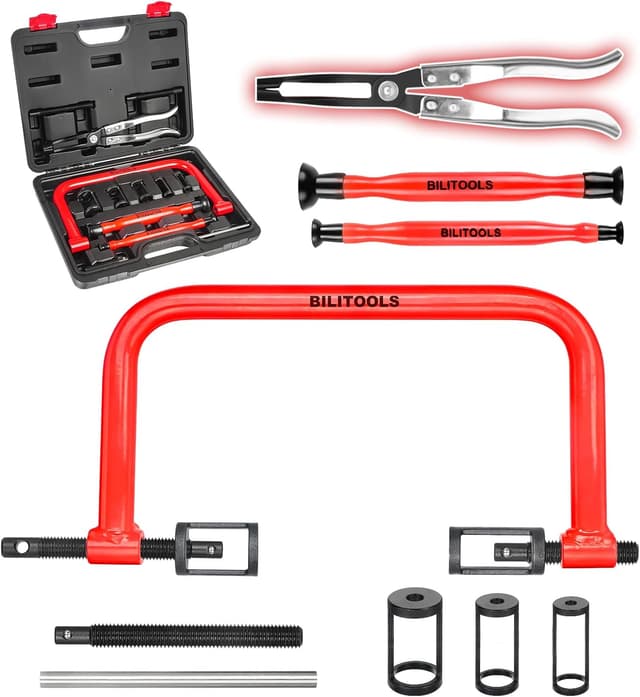 Detalle de BILITOOLS Compresseur de ressort de soupape – kit 13 outils avec pince à joint de tige et rodoirs