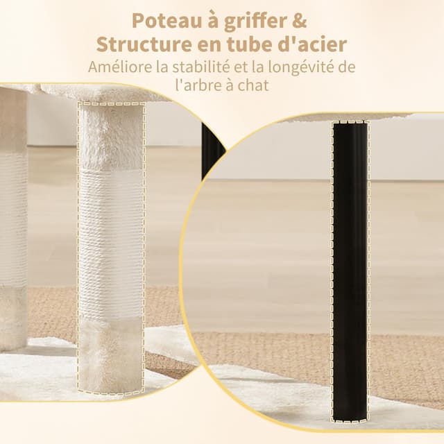 Detalle de Heybly Arbre à chat HCT200SM beige – 125 cm avec niche, plateformes et griffoir en sisal