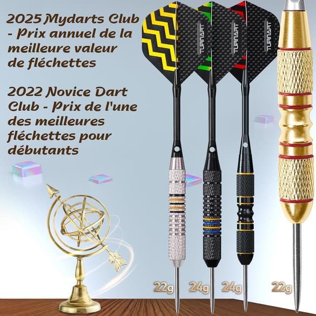 Detalle de Turnart fléchettes acier 12 pièces – pointes acier, ailettes et accessoires (cibles 22/24)