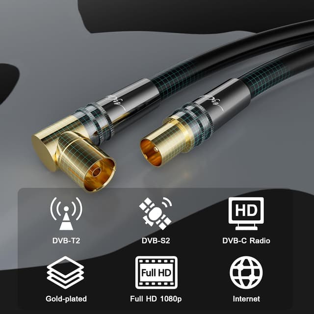 Detalle 2 de Mygatti 3M RG6 4K Antennenkabel (90°/gerade) für DVB-T/DVB-C, 75 Ohm, vergoldete IEC-Stecker