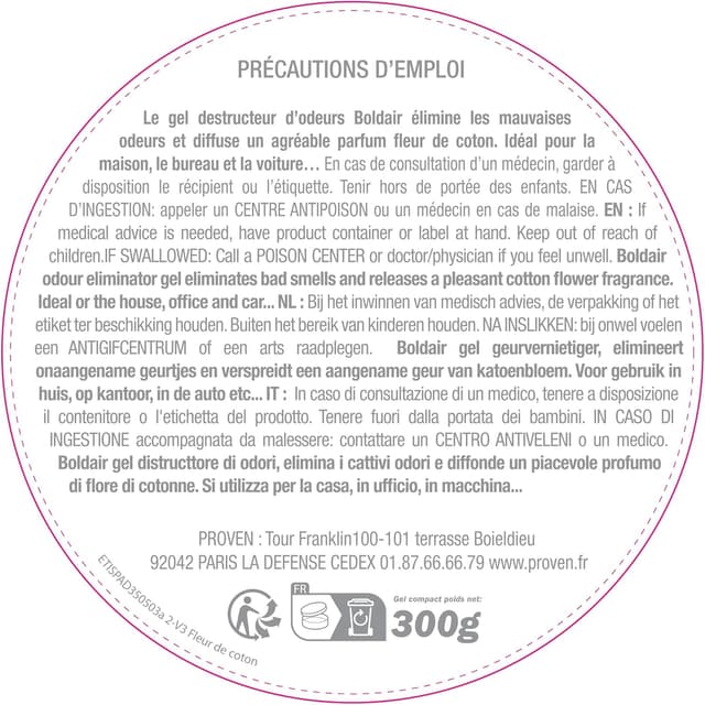 Detalle 2 de Boldair Destructeur d’Odeurs en Gel Fleur de Coton (boîte diffuseuse 300 g)