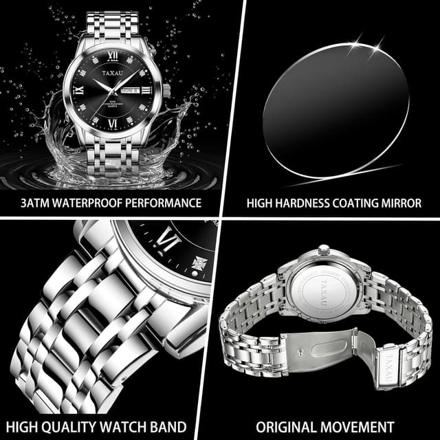 Detalle de Taxau Herrenuhr aus Edelstahl mit Quarzwerk, wasserdicht & Multifunktion