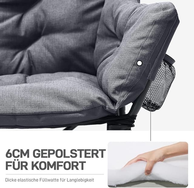 Detalle de EVER ADVANCED Campingstuhl faltbar 145 cm breit: 2-Sitzer Campingsofa mit hoher Lehne, bis 400 kg belastbar