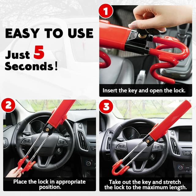 Thumbnail 5 de Tevlaphee Steering Wheel Lock Twin Bar 5.5–13.8"