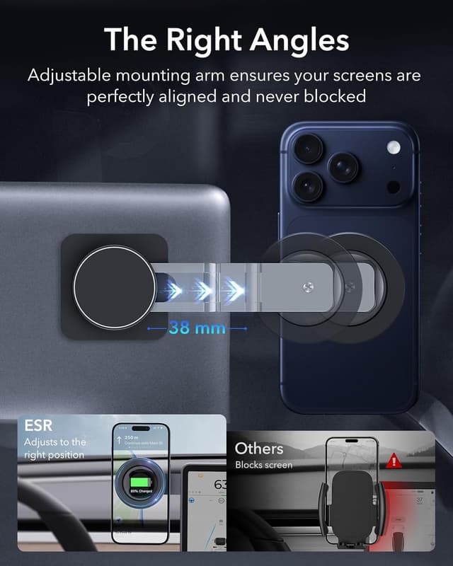Thumbnail 6 de ESR for MagSafe Car Mount with 2 Metal Rings – foldable dashboard/Tesla touchscreen magnetic phone holder