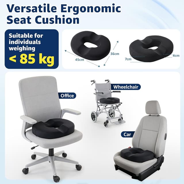 Detalle 2 de BRO Donut Cushion for Haemorrhoids – ergonomic memory foam seat cushion with ice-silk cover