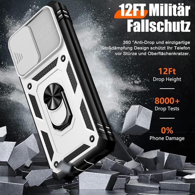 Detalle de Giyer Handyhülle für Samsung Galaxy A13 4G (mit Schutzfolie) – 360° drehbarer Metallring, Kameraschutz & stoßfestes Case Cover