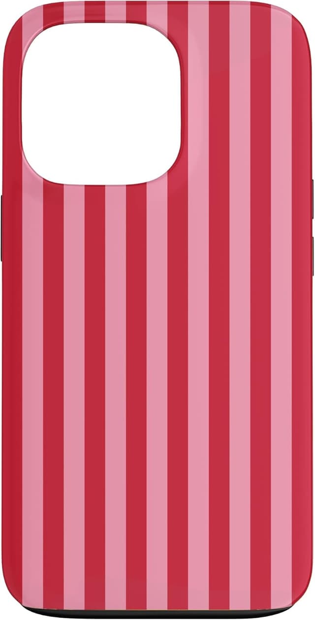 Detalle de Coque Jolies lignes verticales pour iPhone 13 Pro : rayures roses et rouges au style rétro