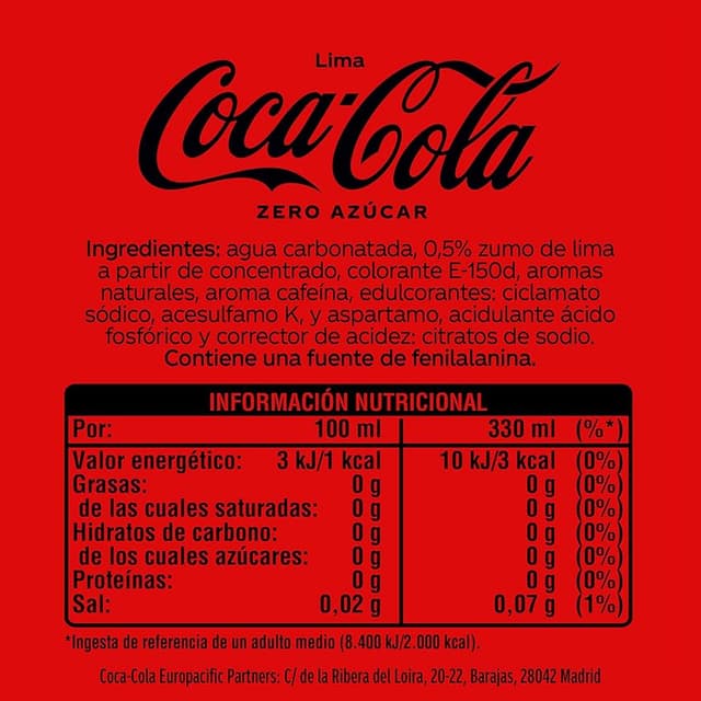 Thumbnail 1 de Coca-Cola Zero Lima 🥤 Pack 24 latas 330 ml