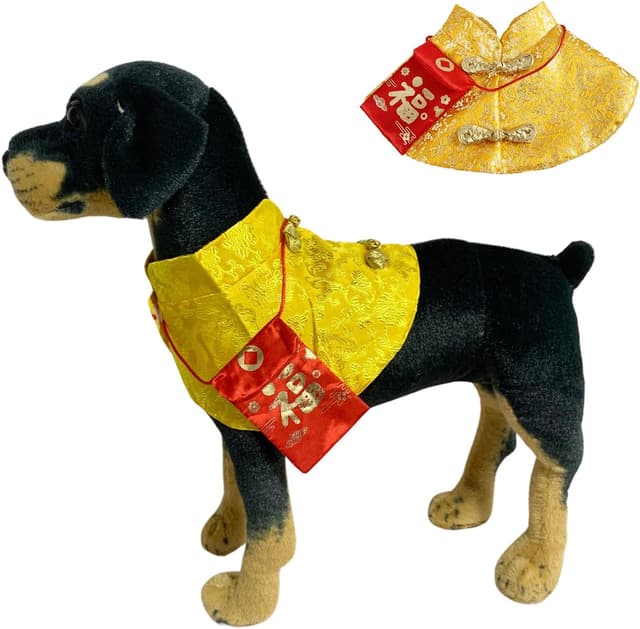Detalle de BT Bear Dog Chinese New Year Costume (L, Gold) – Chinese Knot Buttons Tang Suit with Neck Strap Scarf