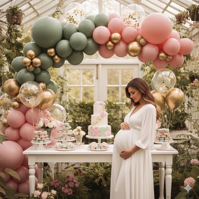 Detalle de Sage Green and Dusty Pink Balloons (Retro Pink, Muted Green, White, Gold) 35-Piece Latex Set