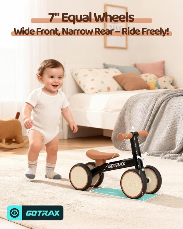Detalle de Gotrax Baby Balance Bike (1–2 Years) with 7" Silent Wheels, Soft Seat & Quick 2-Min Assembly (Black)