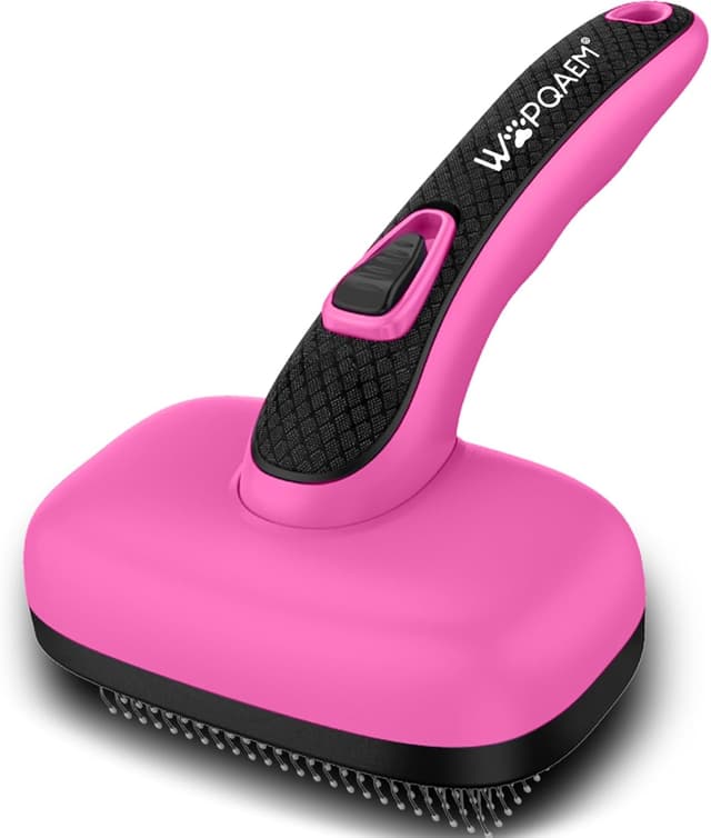 Detalle de WOPQAEM Hundebürste für Hunde und Katzen – selbstreinigend, sanft zur Haut, gegen loses Fell (rosa)