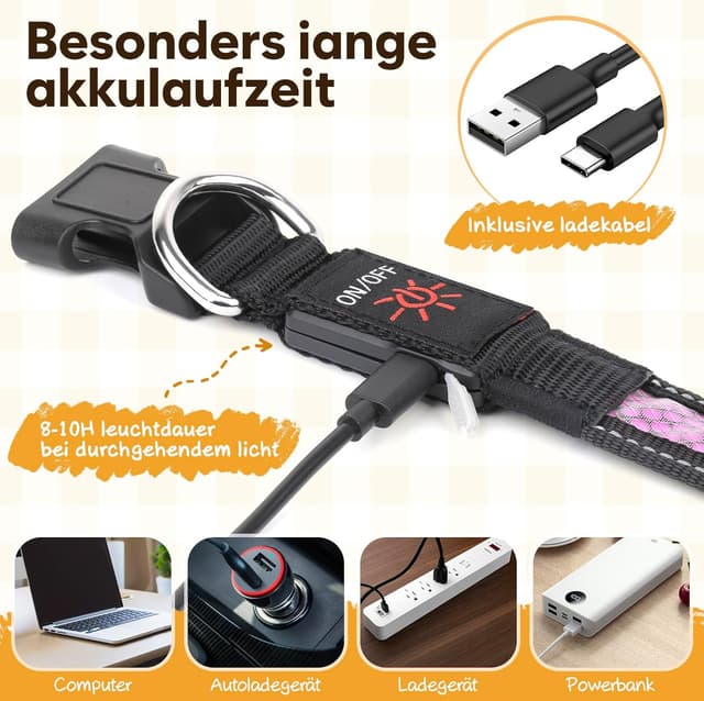 Detalle de Ezierfy LED-Leuchthalsband für Hunde, USB-aufladbar und wasserfest