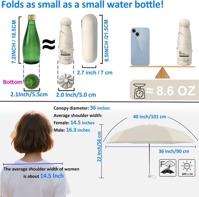 Detalle de BAODINI mini travel sun umbrella UPF 50+