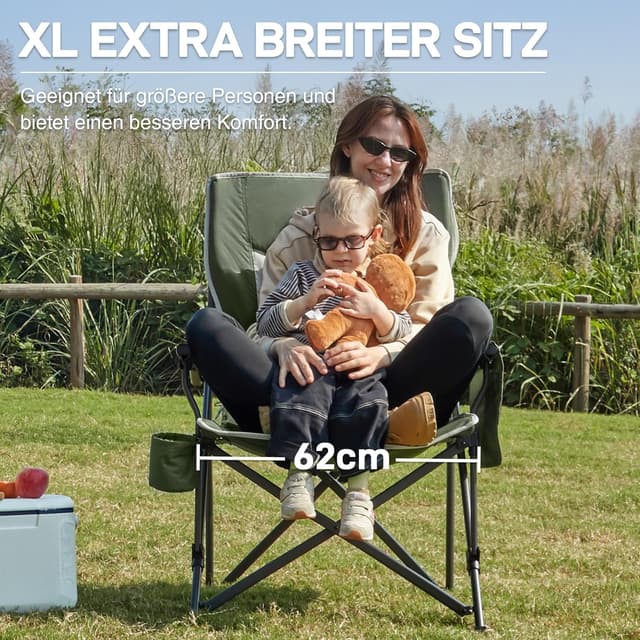 Detalle de EVER ADVANCED faltbarer Campingstuhl XL bis 230 kg mit Seitentasche und Getränkehalter