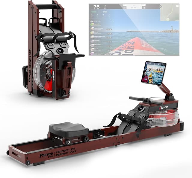 PASYOU PW60 : rameur d’eau pliable en chêne avec écran Bluetooth et compatibilité Kinomap