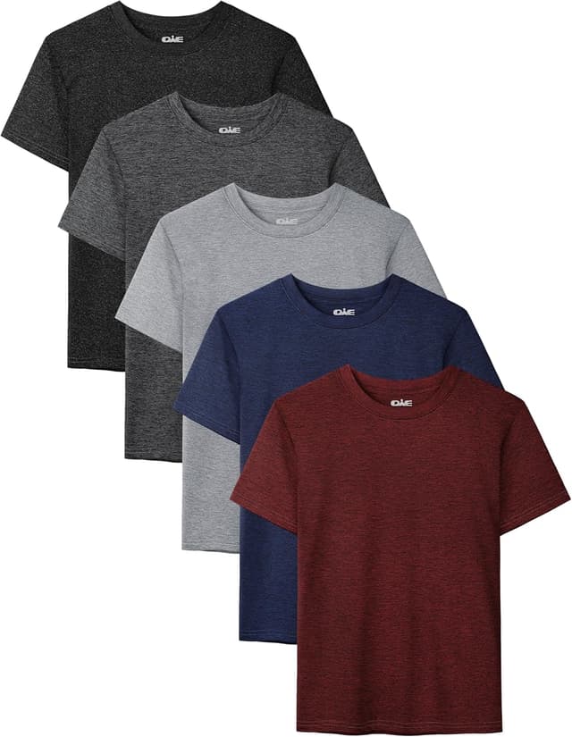 Detalle de QWE 5-Pack Boys Dry-Fit Shirts (Youth Activewear Short Sleeve Tees, 5–18)