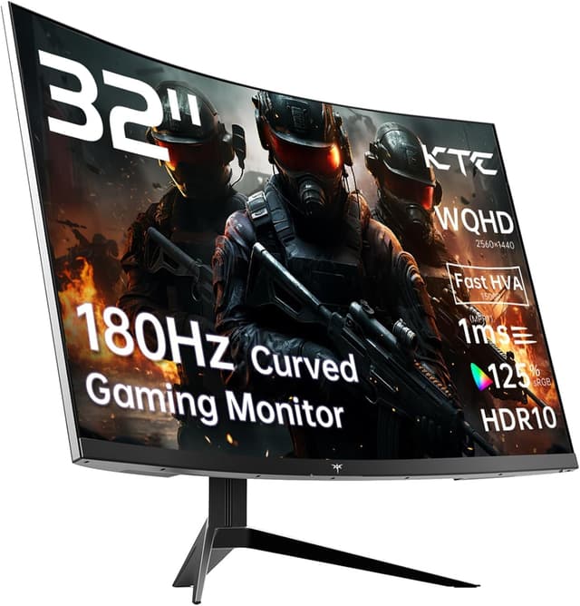 Detalle de KTC 32 Inch Curved VA 1500R 2K QHD 180Hz Gaming Monitor with Adaptive Sync, HDR10