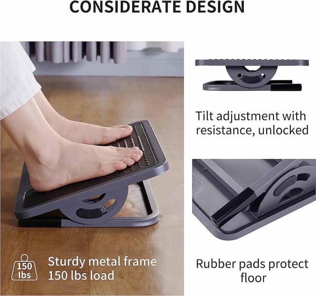Detalle de EUREKA ERGONOMIC adjustable under-desk foot rest with massage surface (black & grey)